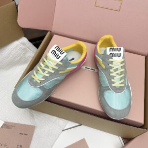 miumiu繆繆新款英倫風德訓鞋 綠色網布髒髒鞋 情侶款 休閒繫帶運動鞋 - Image 3