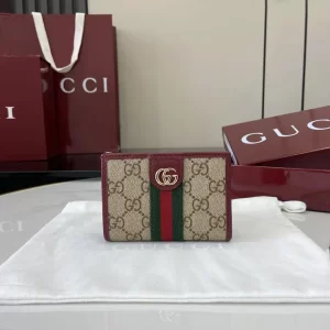 Gucci Ophidia迷你折疊鈕扣錢夾卡夾 GG老花 安可拉紅色牛皮 彩色織帶 838487