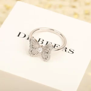 de beers au750 54戴比爾斯鉆戒 銀色蝴蝶施華洛鑲鉆戒指