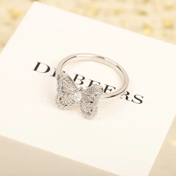 de beers au750 54戴比爾斯鉆戒 銀色蝴蝶施華洛鑲鉆戒指