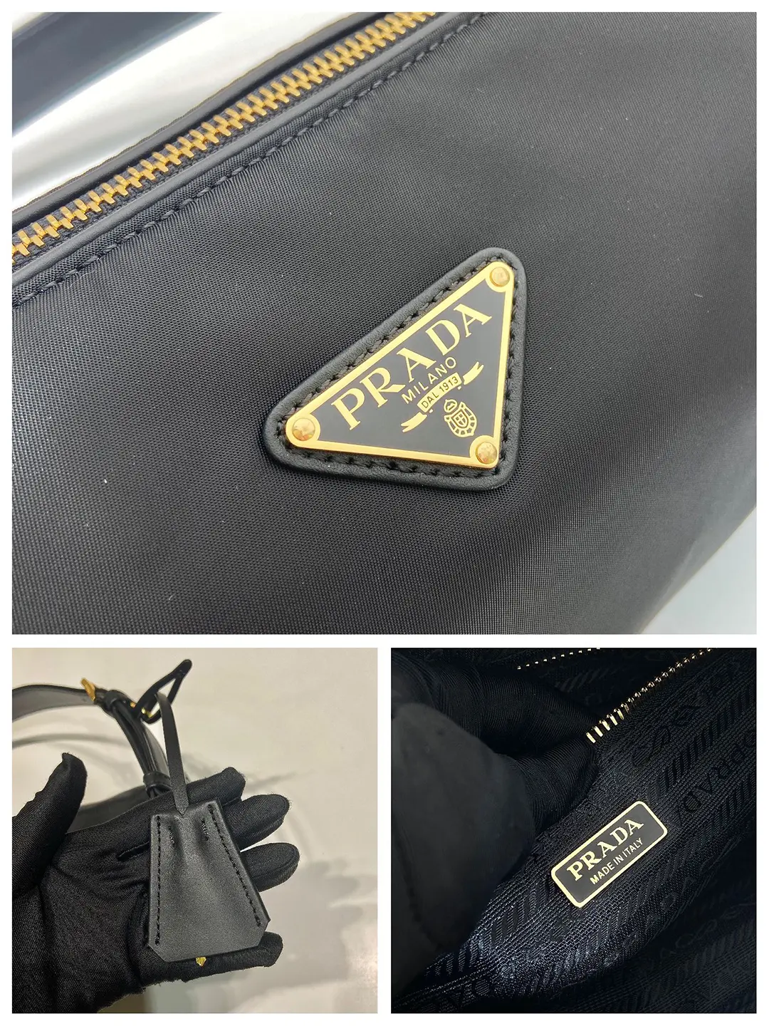 prada Tessuto Locker鎖頭包 Re-Nylon黑色尼龍立方體枕頭包1BC233 - Image 5