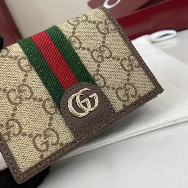 Gucci Ophidia迷你折疊鈕扣錢夾 卡夾 GG老花帆布 彩色織帶838487
