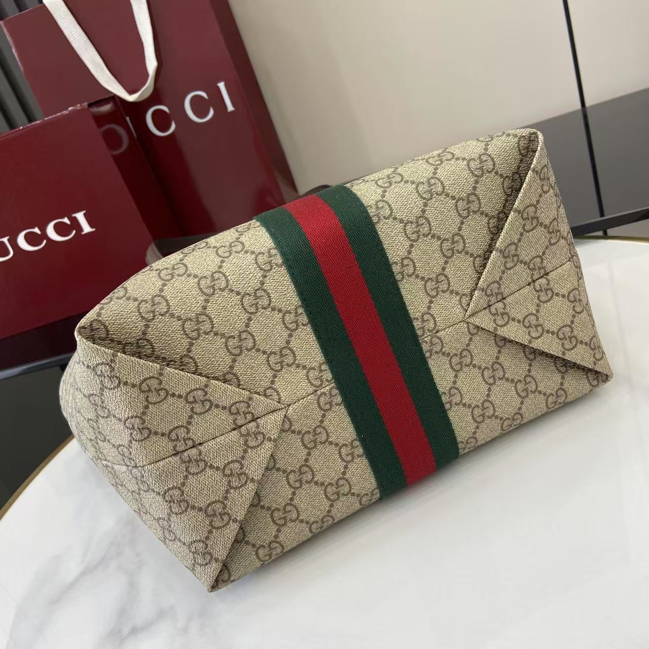 Gucci Ophidia古琦女士托特購物袋 雙G帆布條紋織帶 小號手提單肩包836831 - Image 5