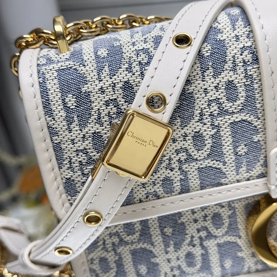 dior montaigne蒙田酒椰草系列 牛仔藍 迪奧女士小號鏈條包9207 - Image 5