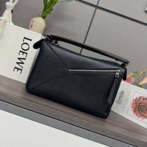 王一博同款 loewe puzzle 32 罗意威大号几何包 黑银 鹿皮 052446 - Image 5