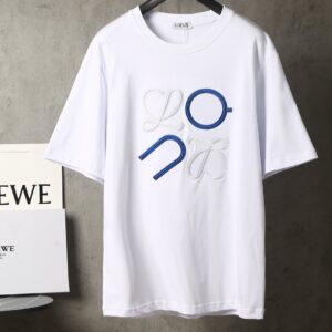 LOEWE罗意威白色T恤 蓝白刺绣徽标图案 簡約短袖夏裝 6657 - Image 3