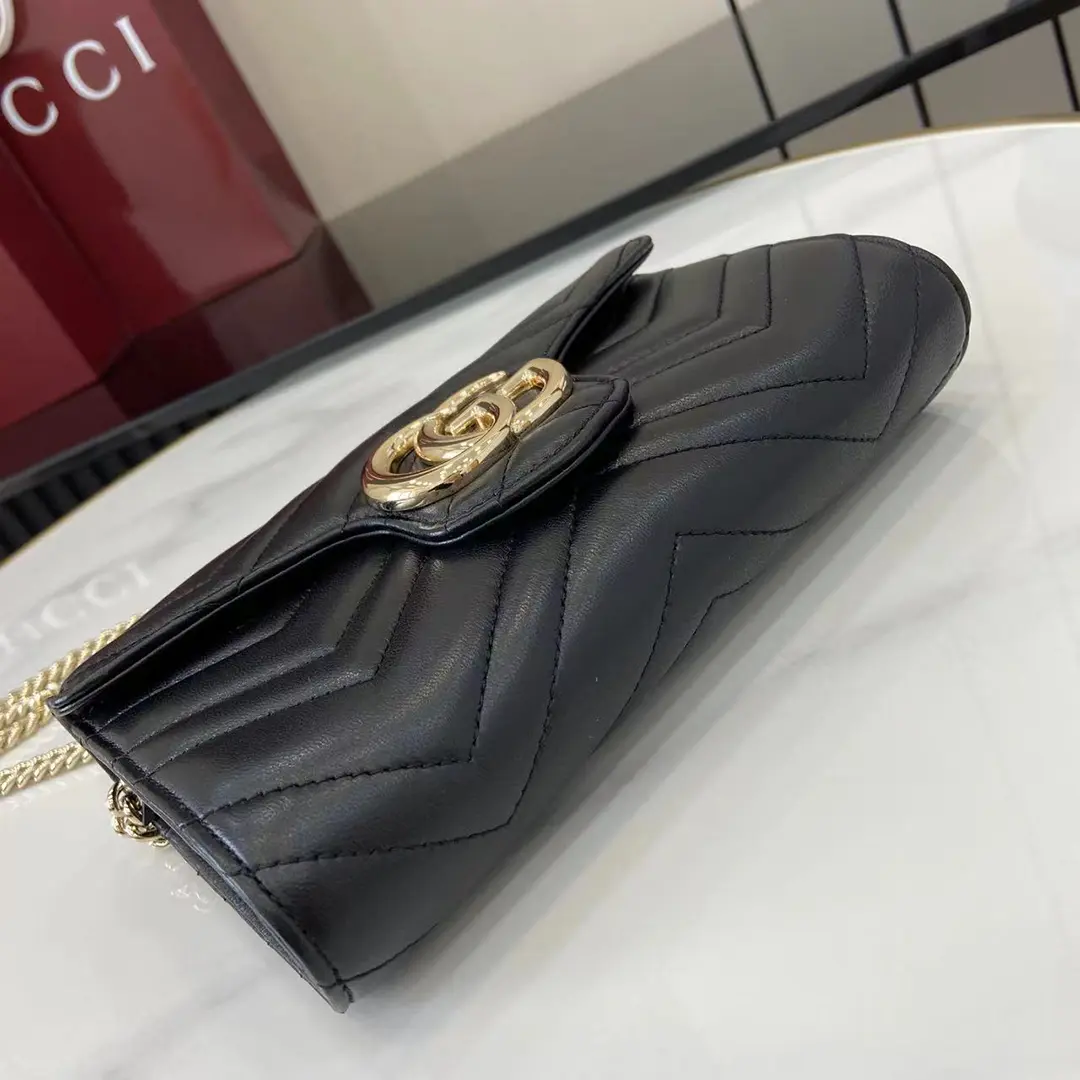 Gucci GG Marmont系列Woc鏈條錢包 黑金色Matelassé絎縫牛皮 837745 - Image 11
