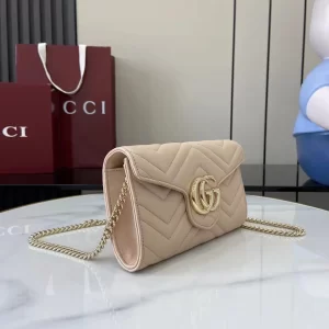 Gucci GG Marmont系列Woc鏈條錢包 杏色Matelassé絎縫牛皮 837745 - Image 3