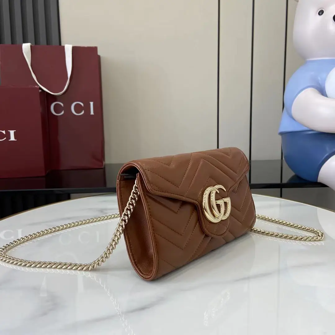Gucci GG Marmont系列Woc鏈條錢包 美拉德棕色Matelassé絎縫牛皮 837745 - Image 12