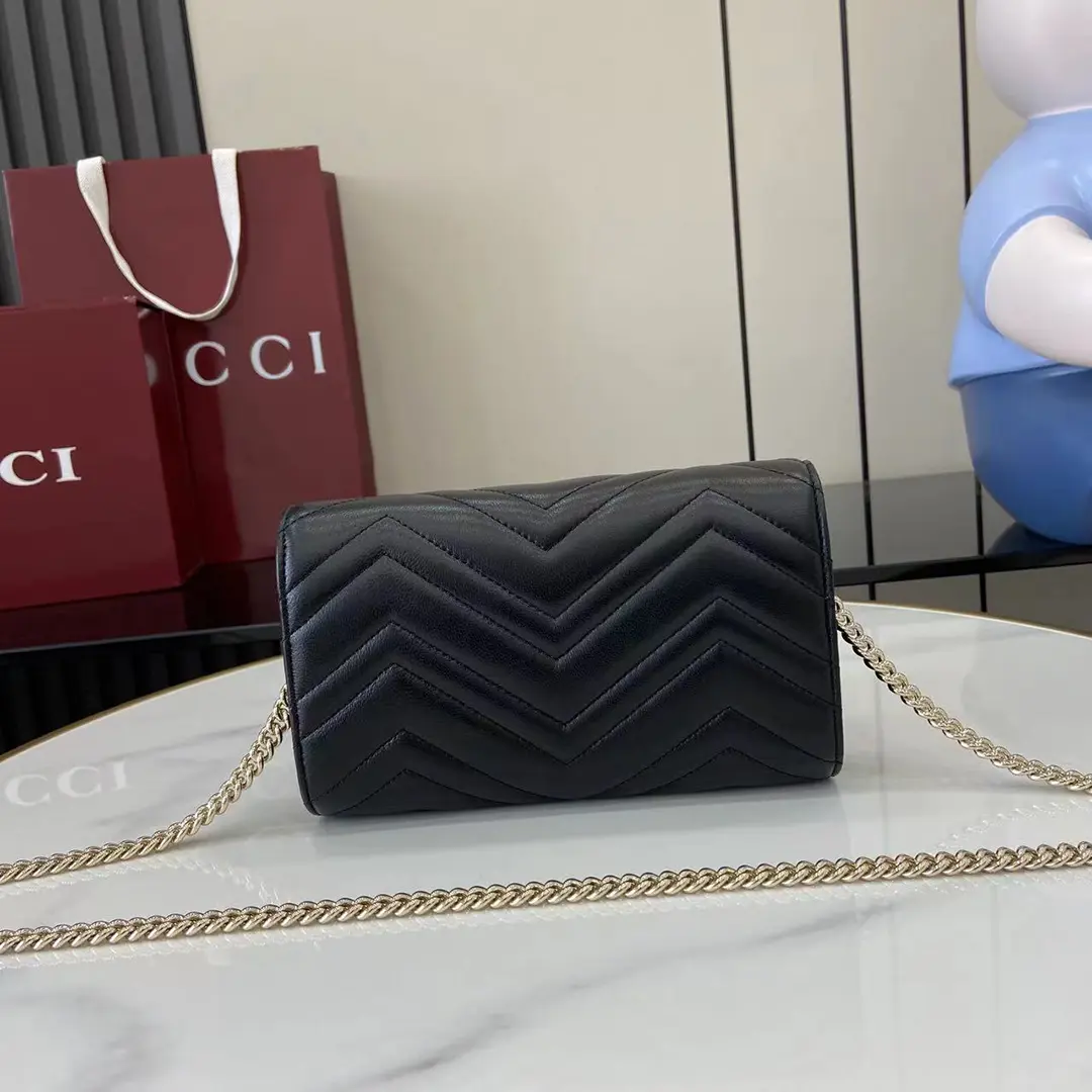 Gucci GG Marmont系列Woc鏈條錢包 黑金色Matelassé絎縫牛皮 837745 - Image 12