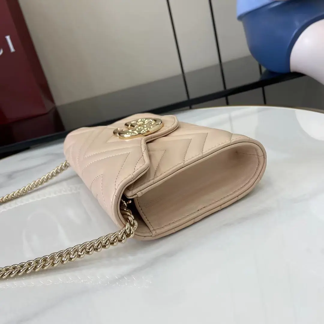 Gucci GG Marmont系列Woc鏈條錢包 杏色Matelassé絎縫牛皮 837745 - Image 13