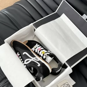楊冪同款Loewe羅意威德訓運動鞋 臟臟鞋 白標 黑色絨面皮拼織布 糖果鞋帶 - Image 9
