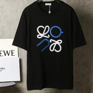 LOEWE罗意威黑色T恤 蓝白刺绣徽标图案 簡約短袖夏裝 6658 - Image 7