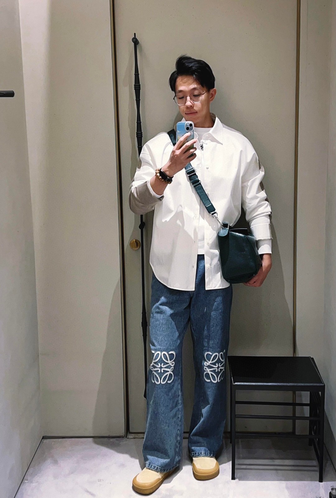 王一博同款 loewe puzzle 32 罗意威大号几何包 常青綠 鹿皮 052446 - Image 15