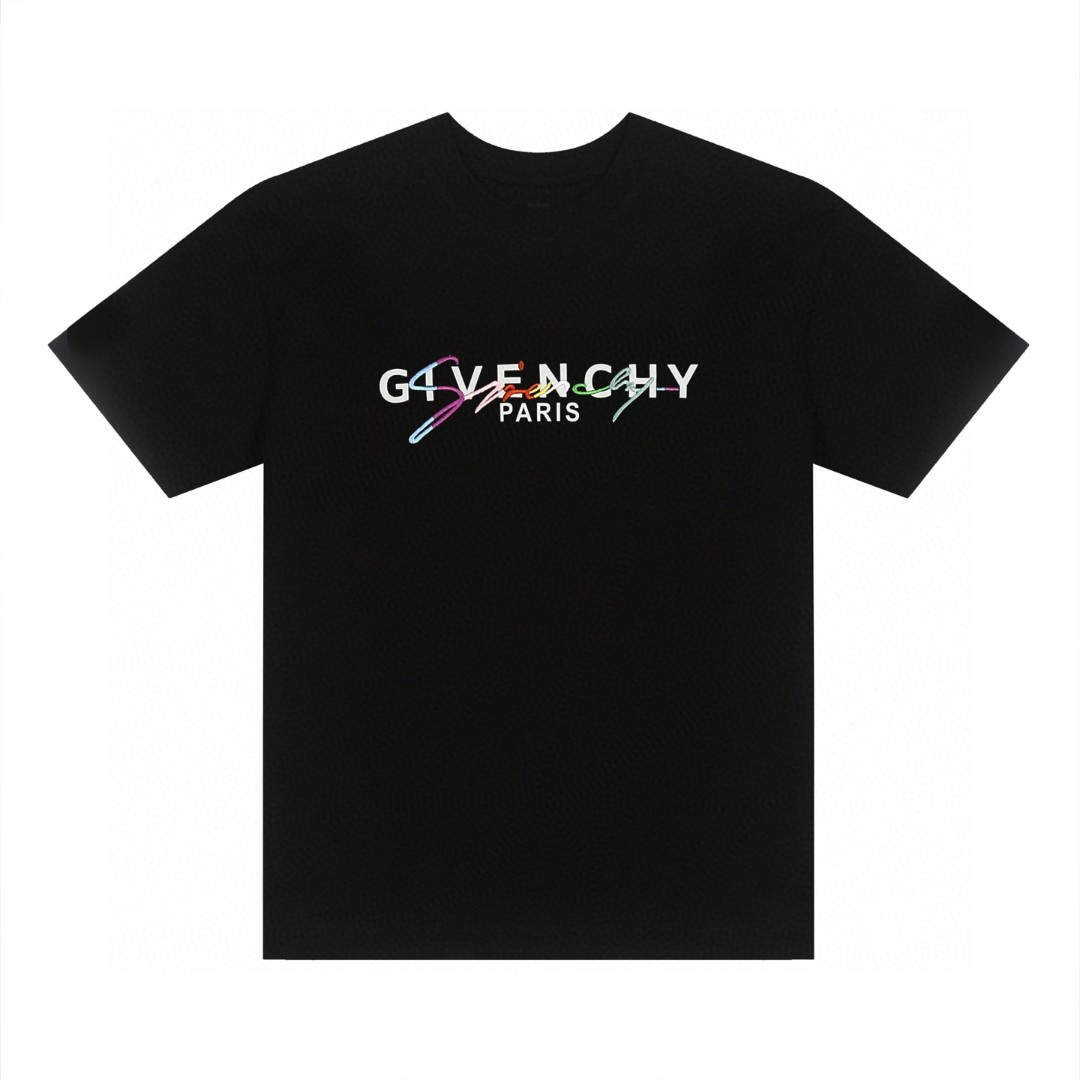 GIVENCHY纪梵希黑色短袖T恤 经典彩虹立体印花刺绣 6658 - Image 1