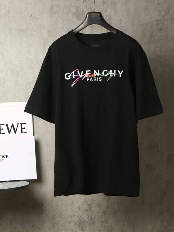 GIVENCHY纪梵希黑色短袖T恤 经典彩虹立体印花刺绣 6658
