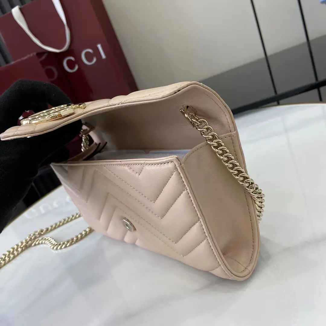 Gucci GG Marmont系列Woc鏈條錢包 杏色Matelassé絎縫牛皮 837745 - Image 9