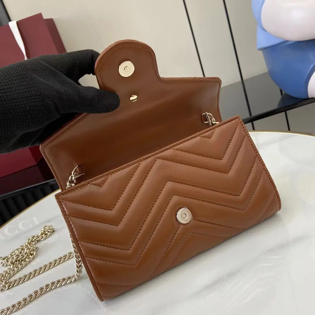Gucci GG Marmont系列Woc鏈條錢包 美拉德棕色Matelassé絎縫牛皮 837745 - Image 7