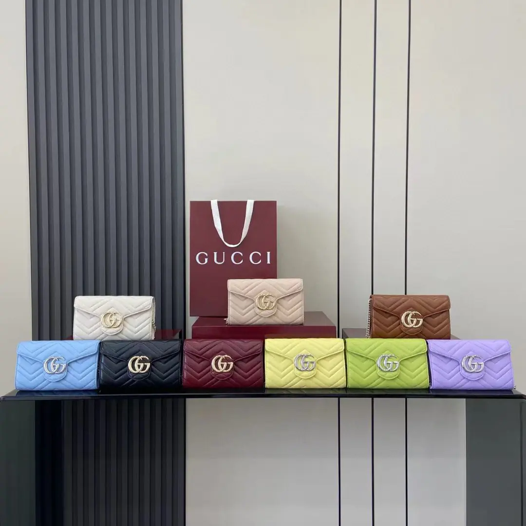 Gucci GG Marmont系列Woc鏈條錢包 黑金色Matelassé絎縫牛皮 837745 - Image 2