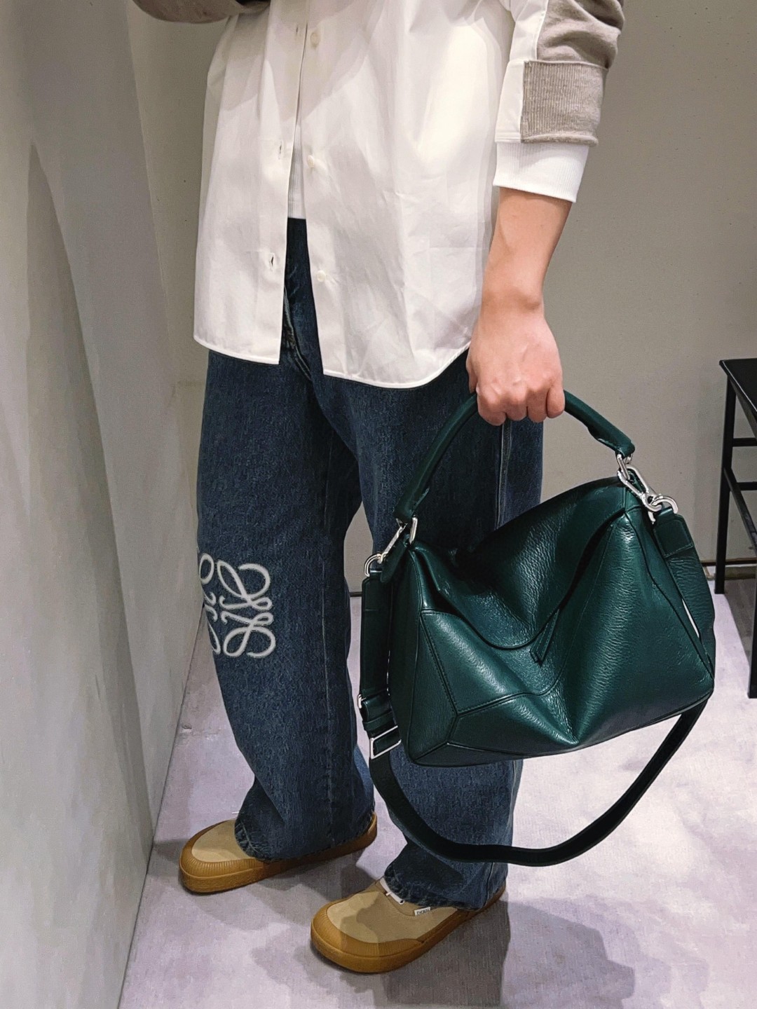 王一博同款 loewe puzzle 32 罗意威大号几何包 常青綠 鹿皮 052446 - Image 14