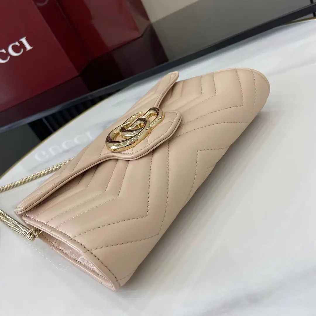 Gucci GG Marmont系列Woc鏈條錢包 杏色Matelassé絎縫牛皮 837745 - Image 5