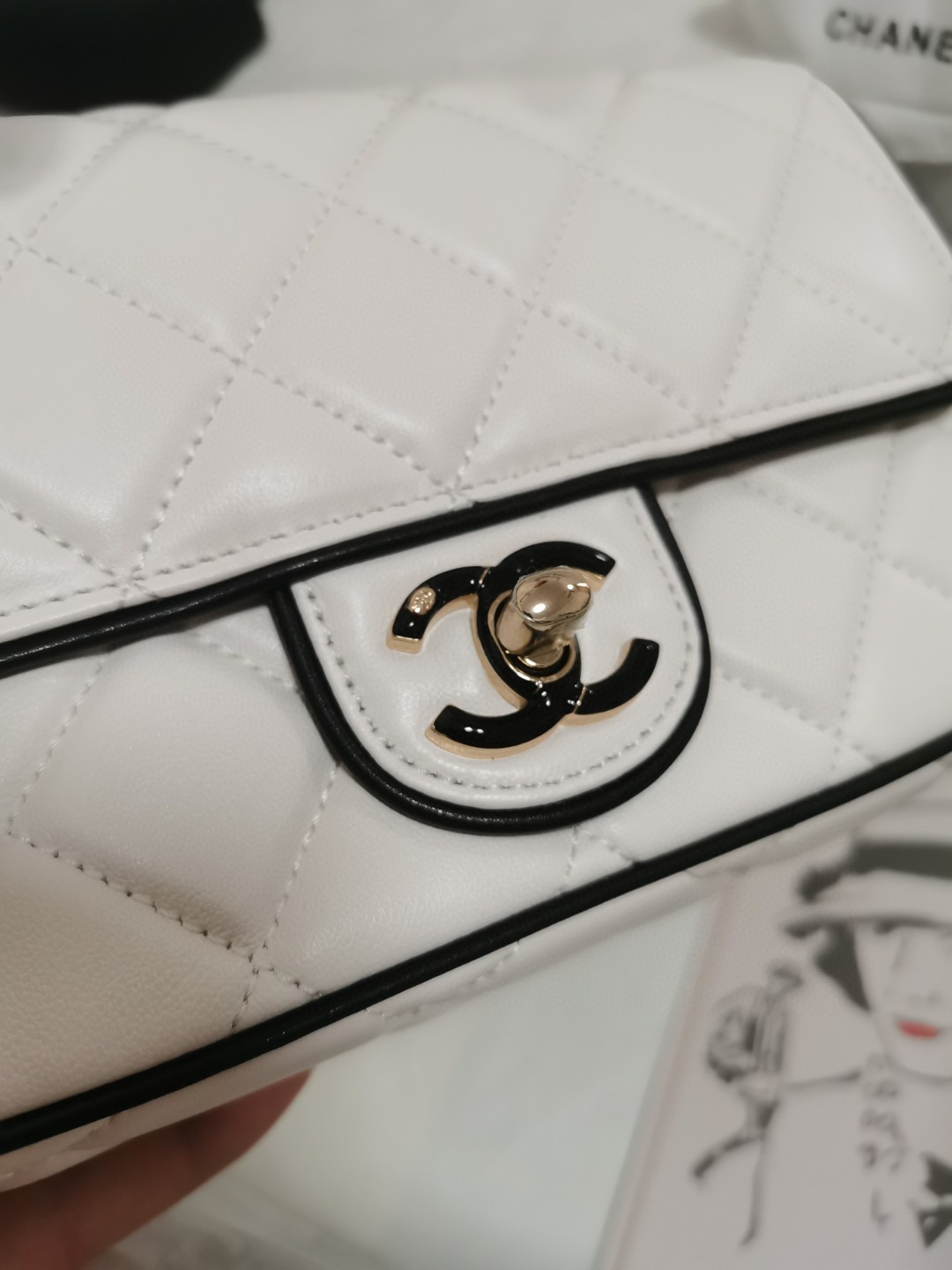 chanel cf mini 香奈兒口蓋包 熊貓色 小羊皮 銀扣 5151 - Image 7