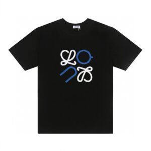 LOEWE罗意威黑色T恤 蓝白刺绣徽标图案 簡約短袖夏裝 6658