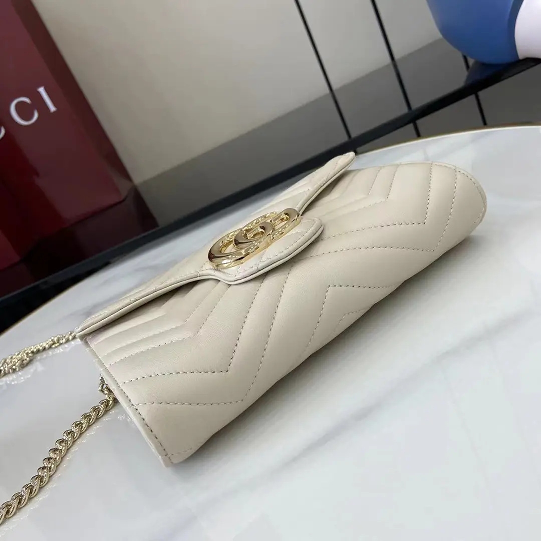Gucci GG Marmont系列Woc鏈條錢包 米白色Matelassé絎縫牛皮 837745 - Image 10