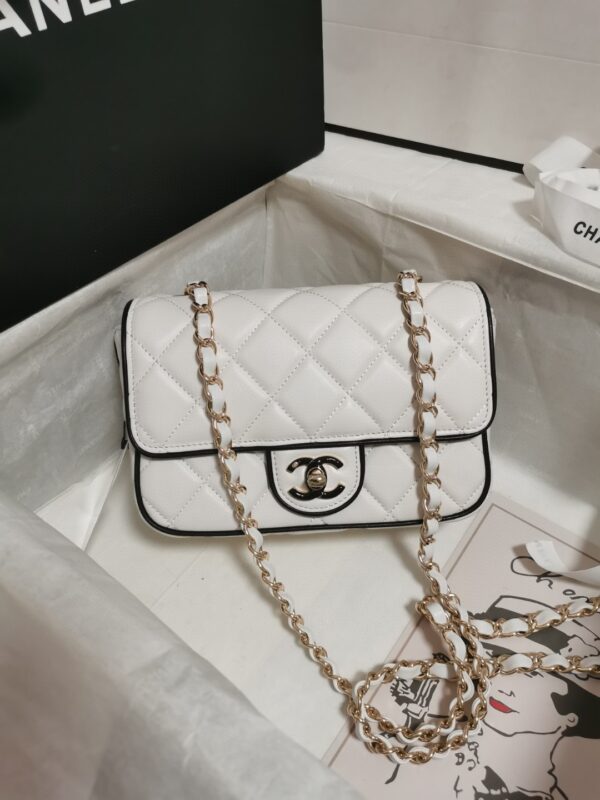 chanel cf mini 香奈兒口蓋包 熊貓色 小羊皮 銀扣 5151