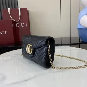 Gucci GG Marmont系列Woc鏈條錢包 黑金色Matelassé絎縫牛皮 837745 - Image 9
