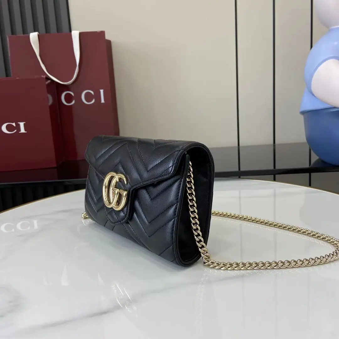 Gucci GG Marmont系列Woc鏈條錢包 黑金色Matelassé絎縫牛皮 837745 - Image 9