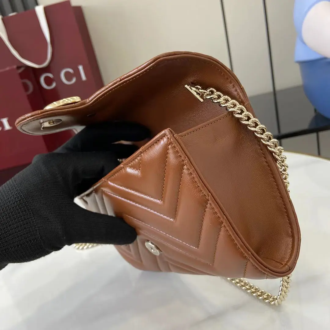 Gucci GG Marmont系列Woc鏈條錢包 美拉德棕色Matelassé絎縫牛皮 837745 - Image 6