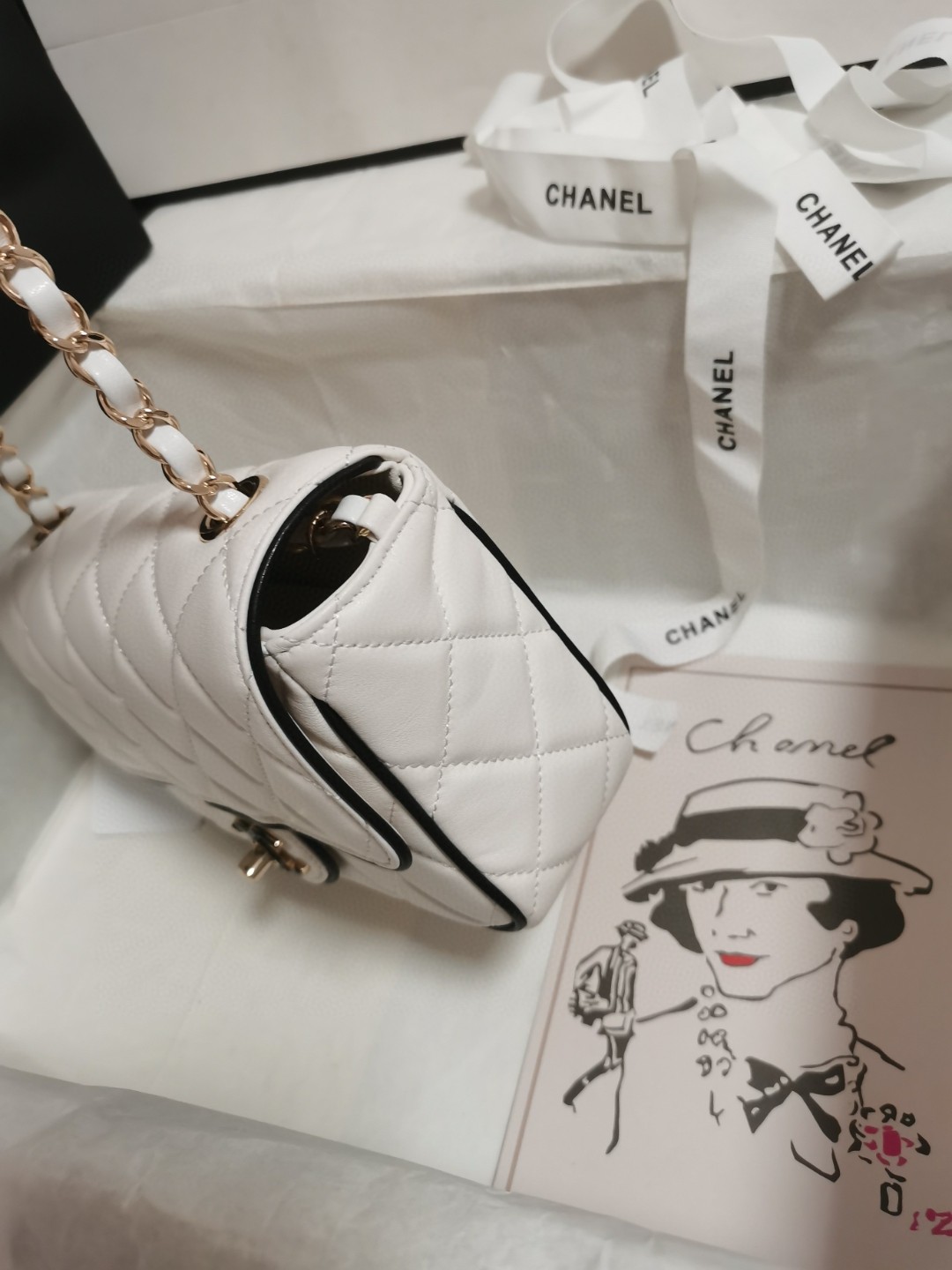 chanel cf mini 香奈兒口蓋包 熊貓色 小羊皮 銀扣 5151 - Image 2